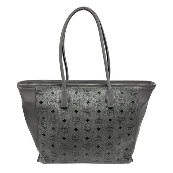 MCM Monogram Visetos Top Zip Shopper Tote Grey - Picture 2 of 16